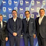 I neopresidenti della Lega Serie A, Ezio Simonelli, e di Serie B, Paolo Bedin, insieme all’Amministratore Delegato della Lega Serie A, Luigi De Siervo, e il Presidente FAPAV, Federico Bagnoli Rossi.